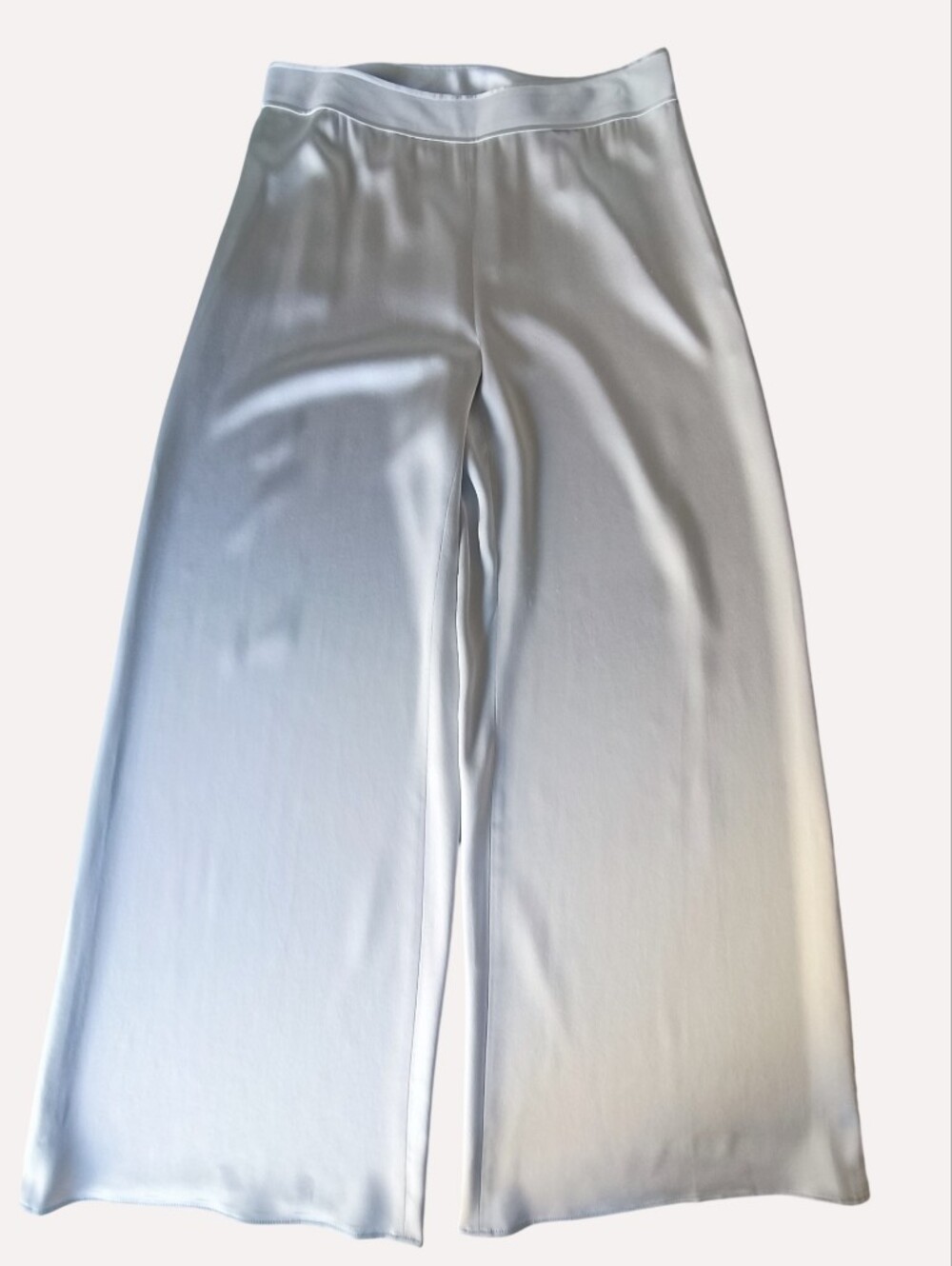 St. John Evening 100% Silk Wide Leg Pants Silver Grey Sz 8